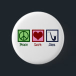 Peace Love Jazz Music Saxophone 6 Cm Round Badge<br><div class="desc">Peace Love Jazz music. A cute jazz musician gift featuring a peace sign,  heart,  and cool saxophone.</div>