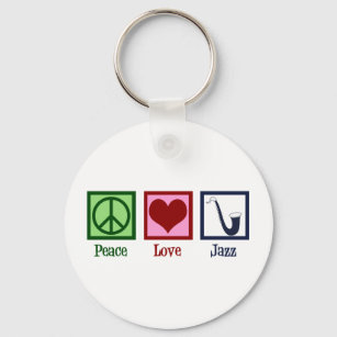 Peace Love Jazz Music Saxophone Key Ring