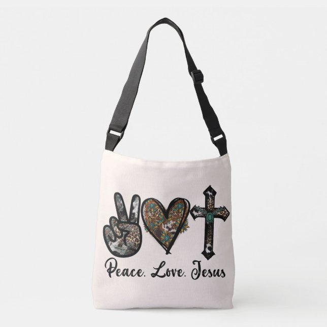 Peace, Love, Jesus Crossbody Bag (Front)