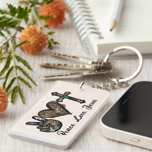 Peace - Love - Jesus Key Ring (Front Right)
