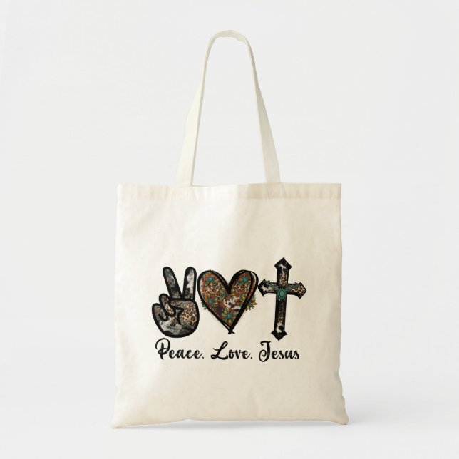 Peace, Love, Jesus Tote Bag (Front)