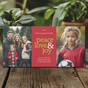 Peace Love & Joy - 2 Photos Red and Green Holiday Card