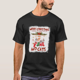 Peace Love Joy And Cats In Sock Christmas Cat T-Shirt