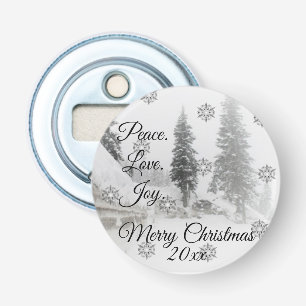 Peace Love Joy Black & White Snowfall Christmas Bottle Opener