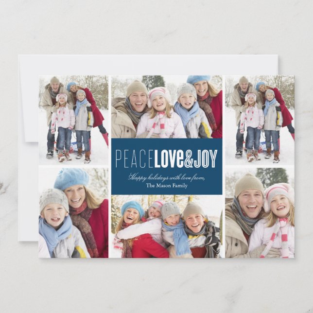 Peace, Love & Joy | Blue Holiday Card (Front)
