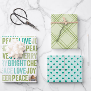 Peace Love Joy Bright Merry Cheer 1 Photo patterns Wrapping Paper Sheet