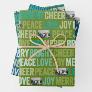 Peace Love Joy Bright Merry Cheer with 1 Photo Wrapping Paper Sheet