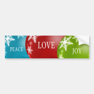Peace, Love, Joy bumper sticker