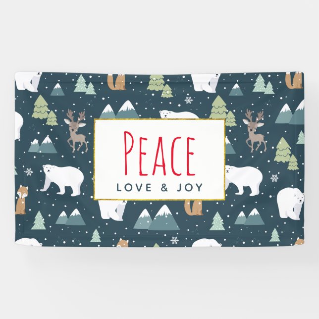 Peace Love & Joy Christmas Animals Pattern Banner (Horizontal)