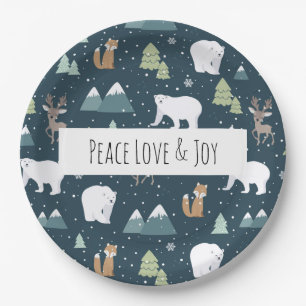 Peace Love & Joy Christmas Animals Pattern Paper Plate