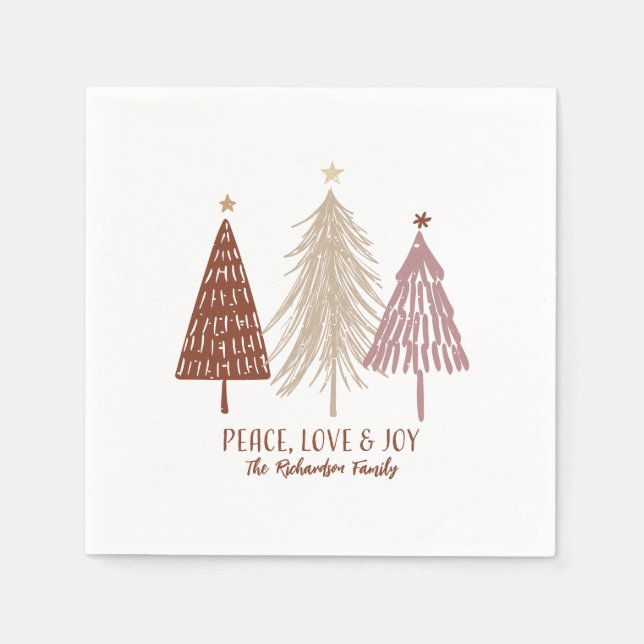 Peace, Love & Joy Christmas Festive Trees Holiday Napkin (Front)