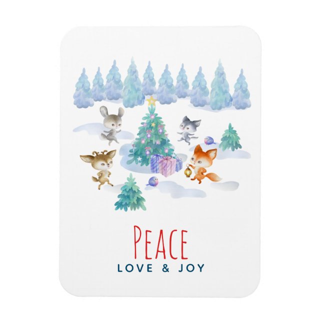 Peace Love & Joy Christmas Forest Animals Magnet (Vertical)