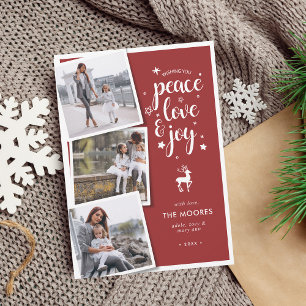 Peace Love Joy Christmas Holiday Photo Collage Card