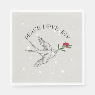 PEACE LOVE JOY Christmas Holiday Red Berries Napkin