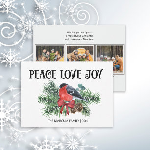 Peace Love Joy Christmas Holiday Robin Pine Branch Card