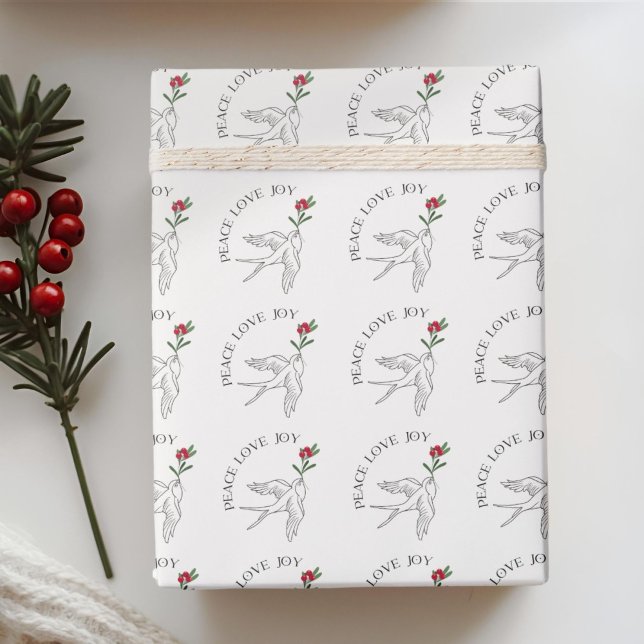 PEACE LOVE JOY Christmas Holiday Snowbird Wrapping Paper (Creator Uploaded)