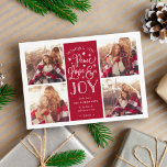 Peace, Love & Joy | Christmas Photo Card<br><div class="desc">Modern typography based holiday photo card features four of your favourite photos in a square format, with "Peace, Love and Joy" centred in white hand lettered style typography. Personalise with your family name, individual names and/or your custom Christmas message. Cards reverse to a pattern of white snow and stars on...</div>