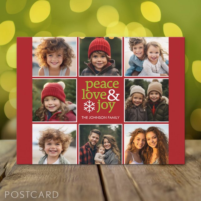 Peace Love Joy Christmas Photo Collage Holiday Postcard (Holiday Photo Postcard)