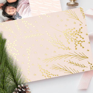 PEACE LOVE JOY Christmas Pine Needles Photo Back Foil Holiday Card