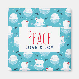 Peace Love & Joy Christmas Polar Bears Magnet