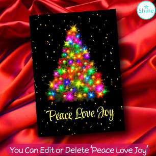 Peace Love Joy Christmas Tree Lights 2 Side Design Holiday Card