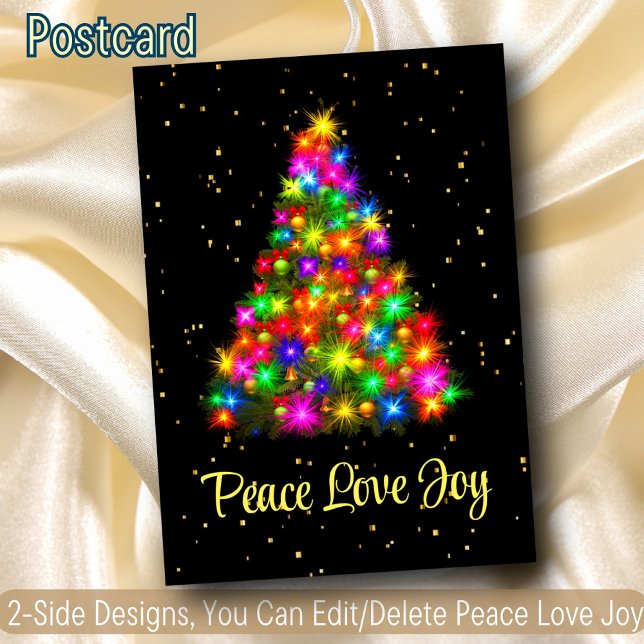 Peace Love Joy Christmas Tree Lights 2 Side Design Holiday Postcard (Creator Uploaded)