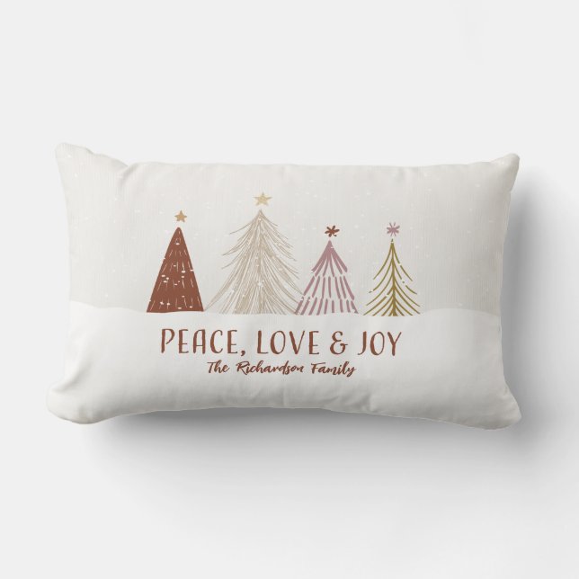 Peace Love & Joy Christmas Trees Holiday Family Lumbar Cushion (Front)