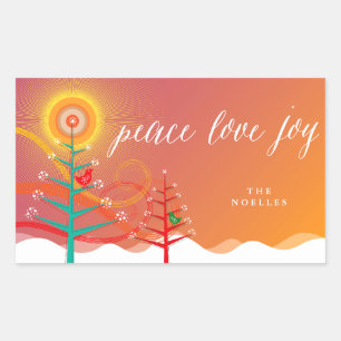Peace Love Joy Christmas Trees Snow Chicks Holiday Rectangular Sticker