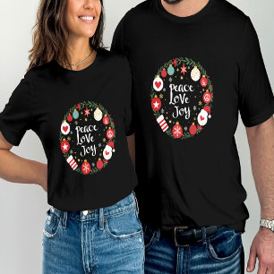 Peace Love Joy Christmas Wreath Festive T-Shirt