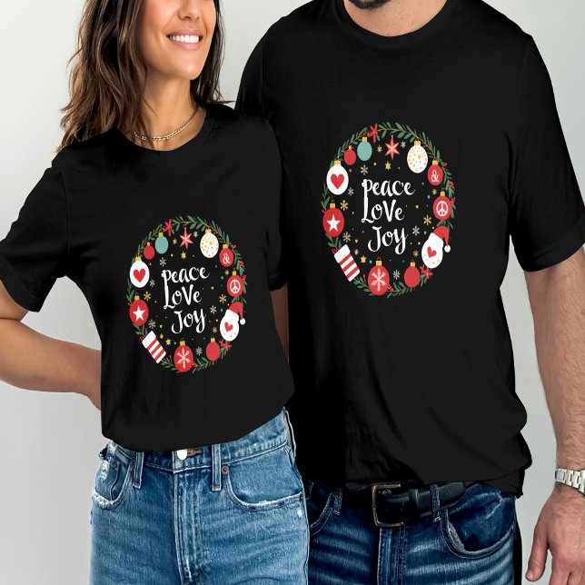 Peace Love Joy Christmas Wreath Festive  T-Shirt (Creator Uploaded)