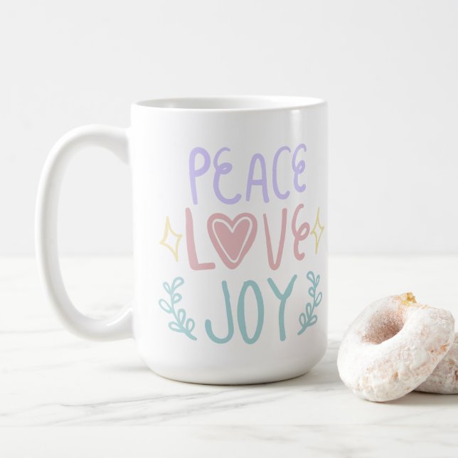 Peace Love Joy 😁 coffee mug 15oz (With Donut)