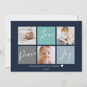 Peace Love Joy Colour Block Multi Photo Holiday Card