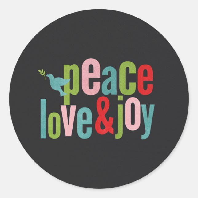 Peace Love Joy Colourful Chalkboard Dove Classic Round Sticker (Front)