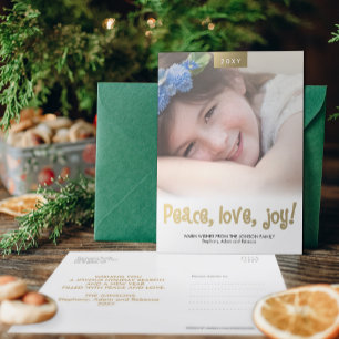 Peace Love Joy Custom Photo Modern Xmas Postcard