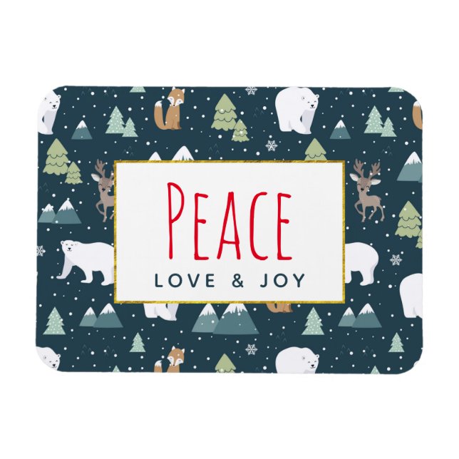 Peace Love & Joy Cute Christmas Animals Pattern Magnet (Horizontal)