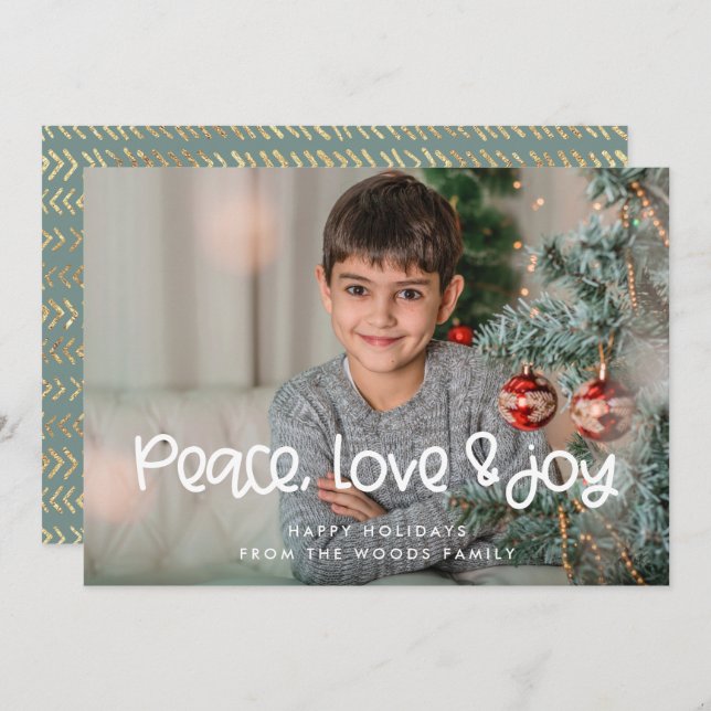 Peace Love Joy Cute Christmas Photo Holiday Card (Front/Back)