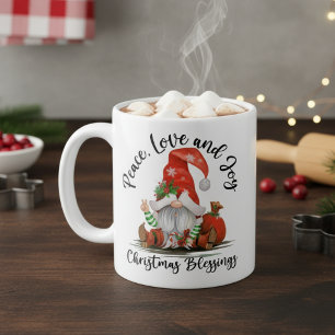 Peace, Love & Joy, Cute Gnome Christmas Blessings Coffee Mug