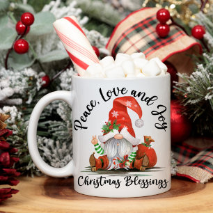 Peace, Love & Joy, Cute Gnome Christmas Blessings Coffee Mug