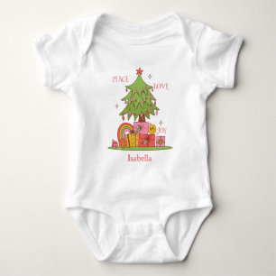 Peace, Love & Joy - Cute Retro Christmas Tree Baby Bodysuit