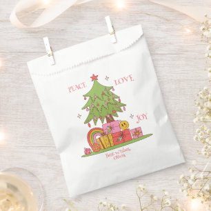 Peace, Love & Joy - Cute Retro Christmas Tree Favour Bag