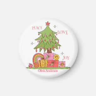 Peace, Love & Joy - Cute Retro Christmas Tree Magnet