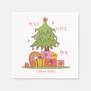 Peace, Love & Joy - Cute Retro Christmas Tree Napkin