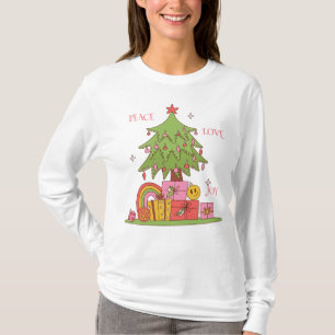 Peace, Love & Joy - Cute Retro Christmas Tree T-Shirt