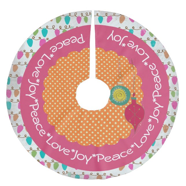Peace Love Joy Dotted Lights Holiday Tree Skirt (Front)