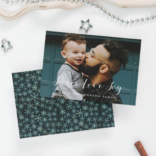 Peace Love Joy Elegant Calligraphy Photo Holiday Card