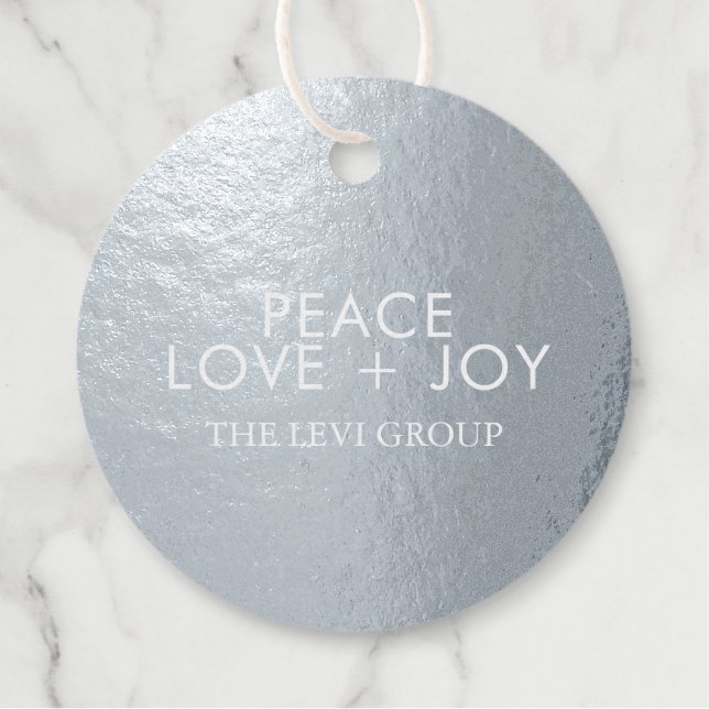 Peace Love Joy Elegant Christmas Circle Silver Favour Tags (Front)