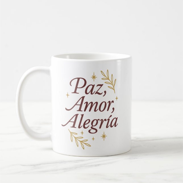 Peace, Love, Joy ✨ | Elegant Christmas Design Coffee Mug (Left)