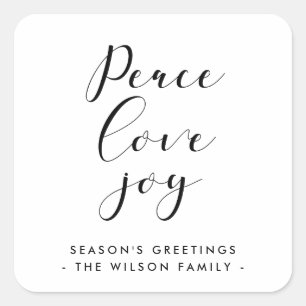 Peace love joy elegant square sticker