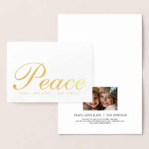 Peace Love Joy Elegant Typography White and Gold Foil Card