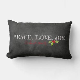 Peace Love Joy FAMILY Holly Chalkboard Holiday Lumbar Cushion